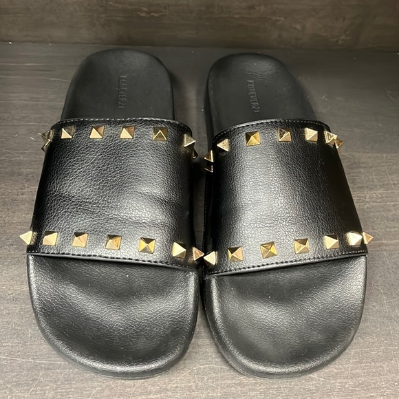 Black slides with gold studs. Women’s size 7. - Picture 1 of 3